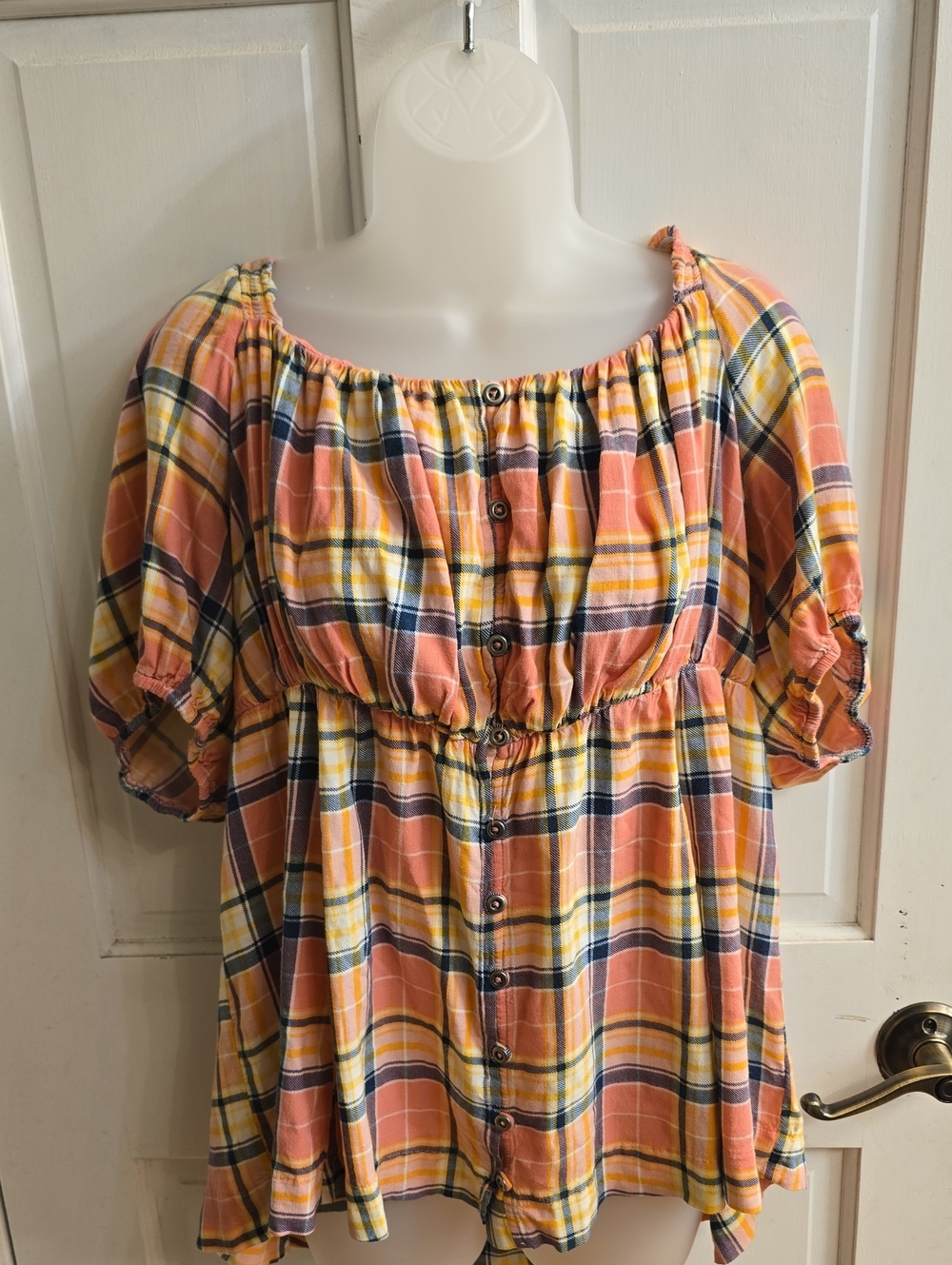 TORRID Girls' Peach Plaid Elastic-Waist  Shirt